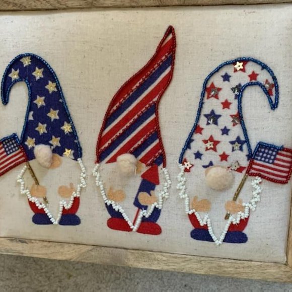 Beaded Patriotic Gnome On Fabric in frame - Picture 4 of 7